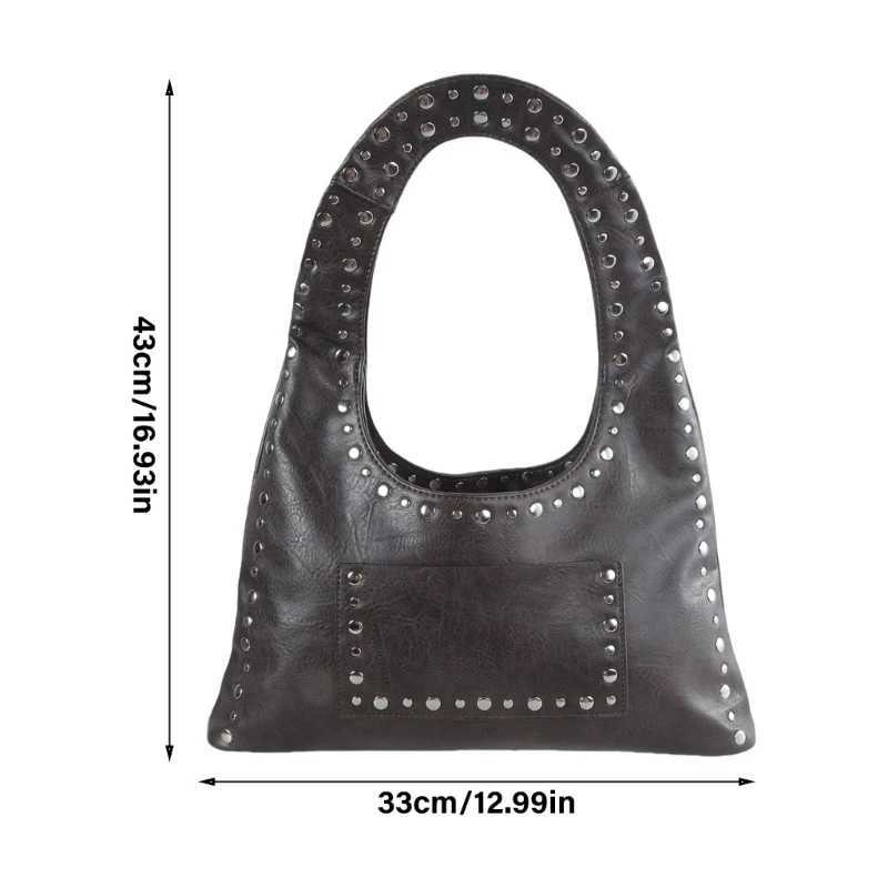 Stylish Decorated Shoulder Bag Motorcycle PU Leather Casual Handbag Suitable for Various Occasion Y250218