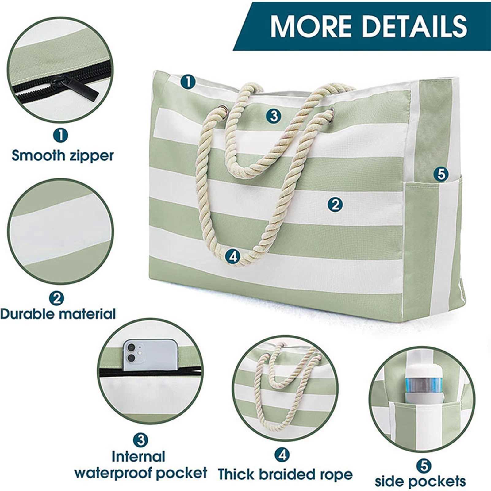 Womens beach bag large waterproof striped printed handbag casual shoulder bag beach swimming pool bag travel and shopping beach bag Z250219