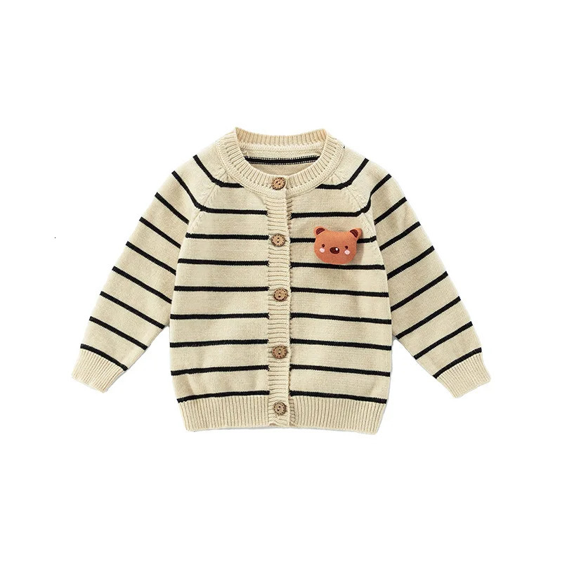 Spring Autumn 0-3 Years Baby Boys Sweater Striped 3D Bear Single Breasted born Boys Knitwear Elastic Hem Infant Boys Knitwear 250219