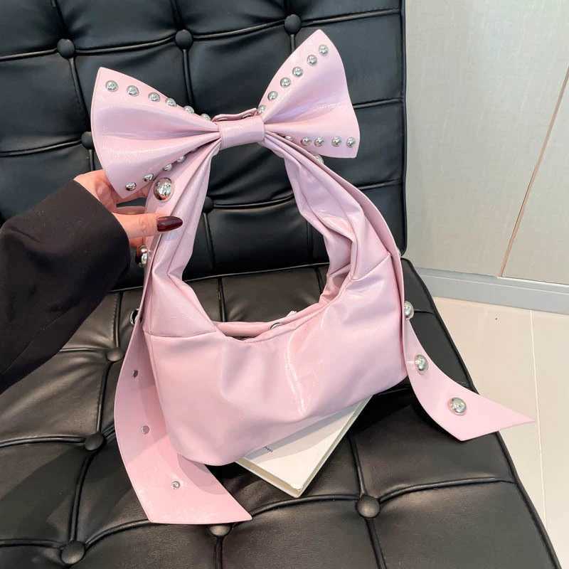 Bow Vietnamese Brand Shoulder Bag Fashion Personality High-end Shiny Leather Womens Underarm Luxury Korean Sweet Bag Y250218