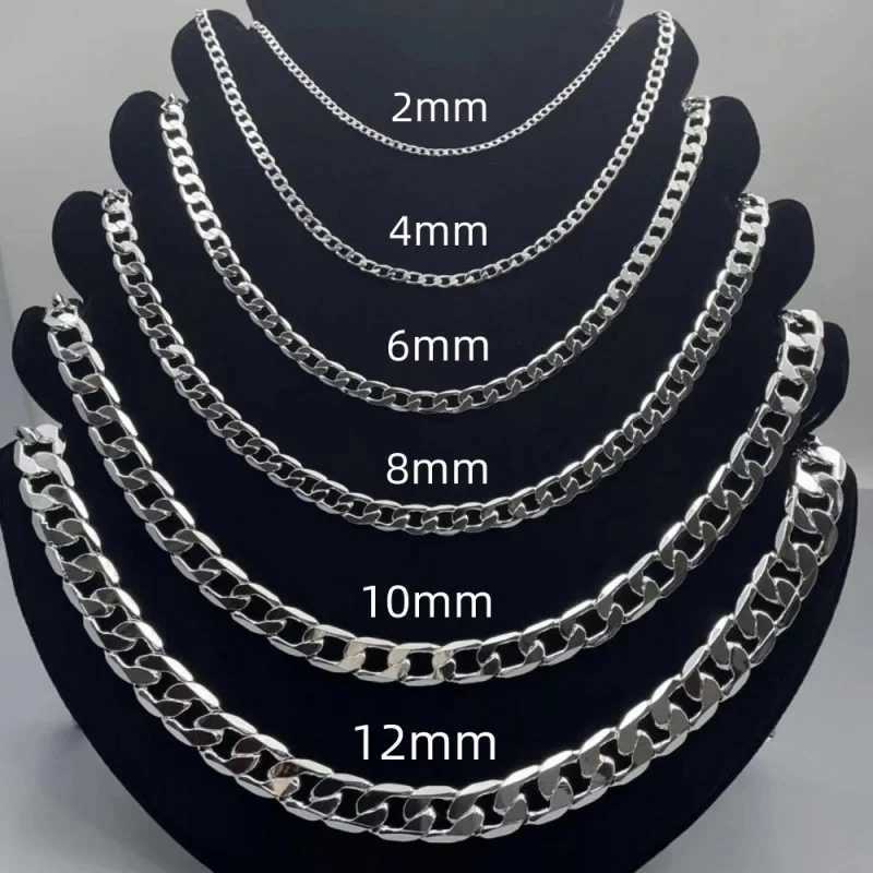 Mens 925 sterling silver necklace 2/4/6/8/10/12MM 40-75cm face chain necklace lobster buckle mens engagement jewelry giftXJ250322