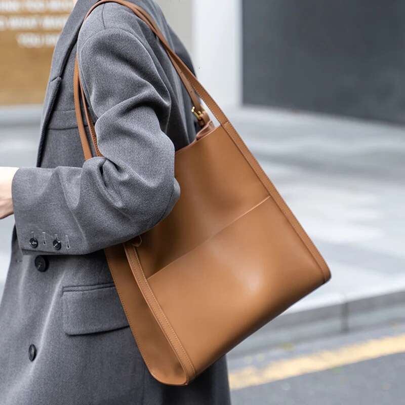 New Women Fashion Bag Female Shoulder Bags Lady Soft 100% Cowhide Genuine Leather Niche Design Tote Casual Bucket Handbag