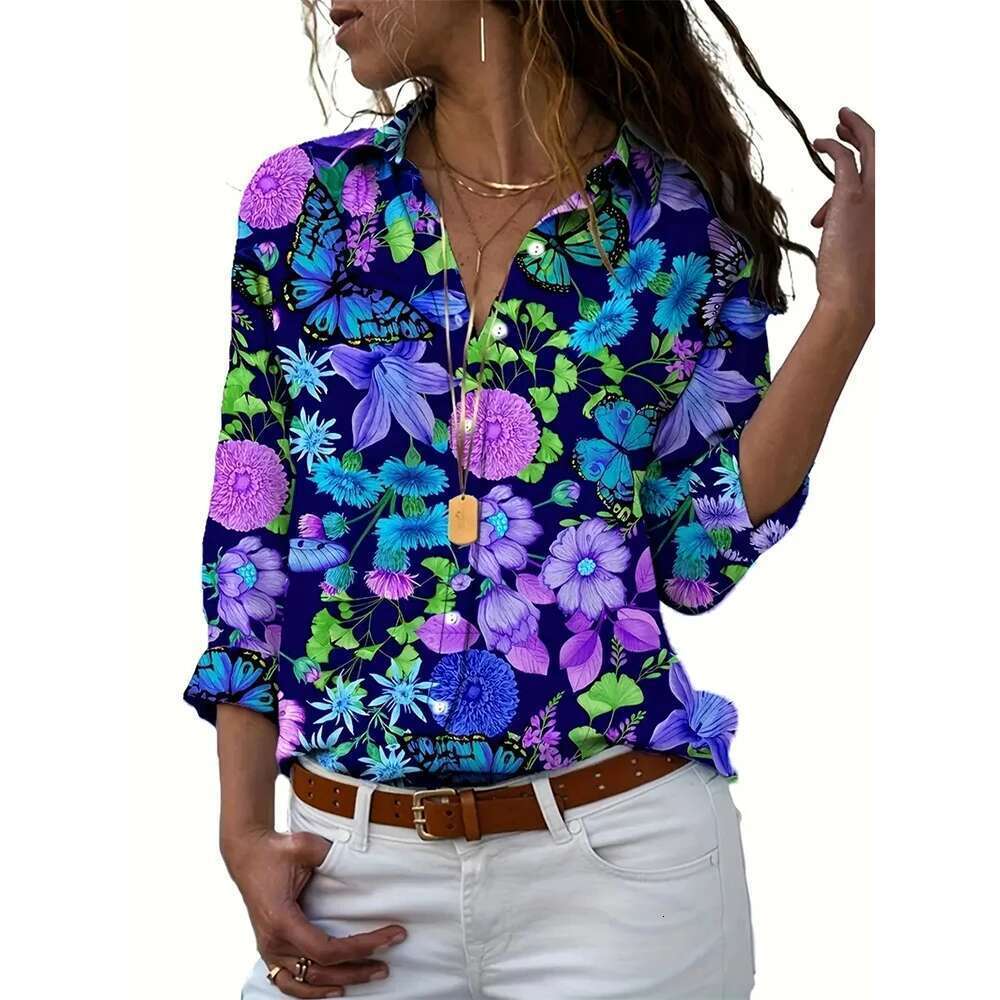 2024 Women's Suower 3D Printed Shirts Beach Vacation Spring Summer Single Breasted Tops Long Sleeve Oversized Women Clothing