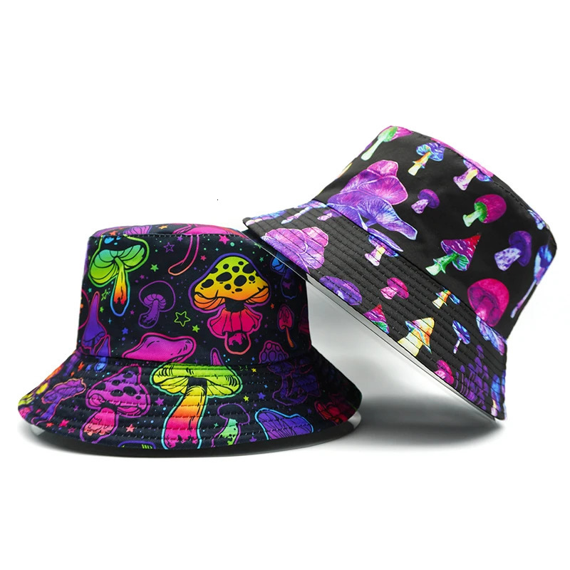 Bocca Cartoon Mushroom Printing Bucket Hat Colorful Pattern Fisherman Hats Double Sides Panama Cap Unisex Selling Style 250117