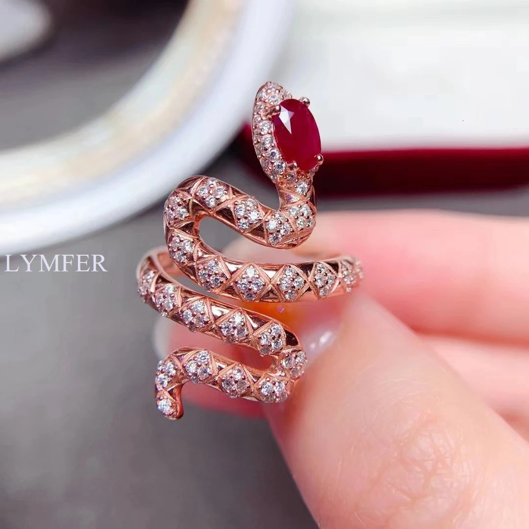Snake ring natural ruby 925 Sterling Silver beautiful lady personality animal 250220