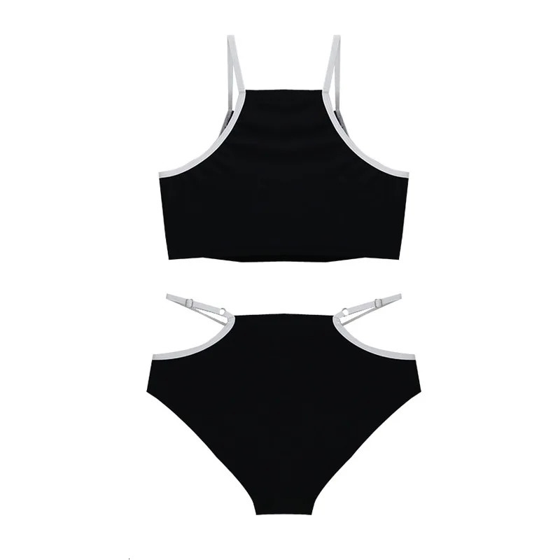 Sexy Korean Fashion High Neck Bikinis Sets High Waist Swimsuit Two Pieces Sports Bathing Suits Padded Swimwear Biquini Beachwear 250220