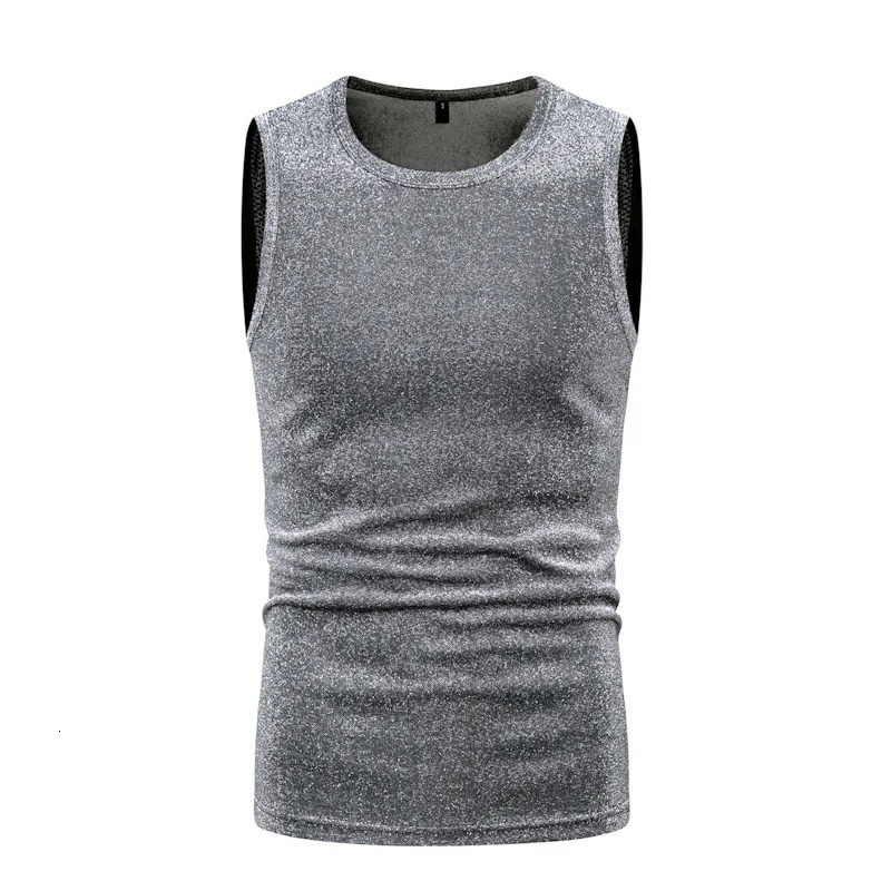 Wxw4124 summer sleeveless shiny Sihny vest mens gold silver purple street clothing hip-hop vest mens round neck T-shirt mens 250219