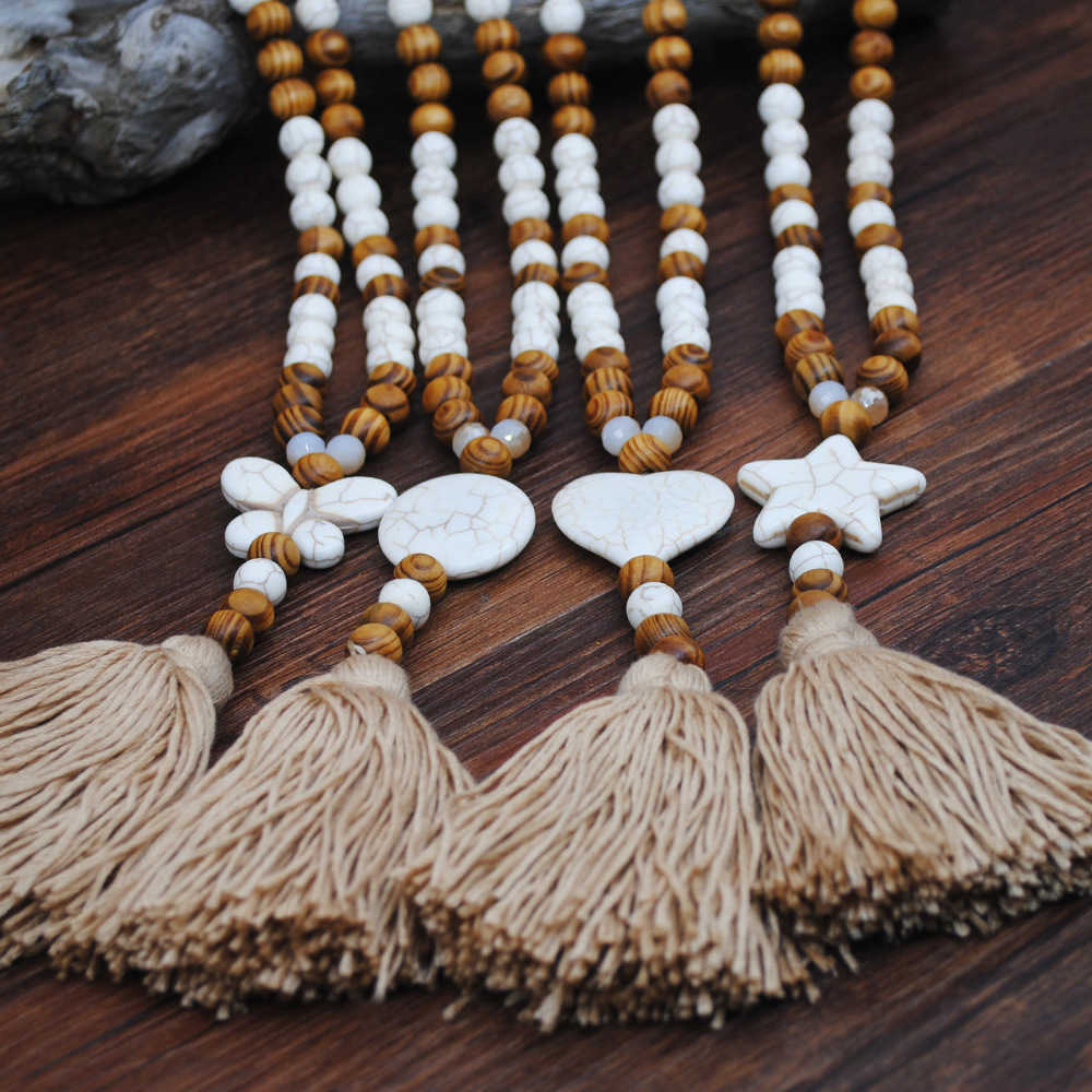 Pendant Necklaces Bohemian style jewelry Shein accessories tassel sweater chain necklace womens string wooden bead long necklace H25219