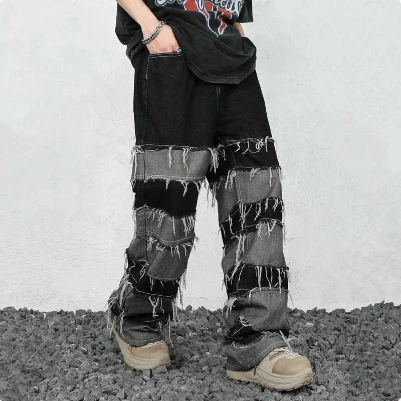 2023 Clothing Grunge Y2K Streetwear Baggy Stacked Jeans Pants Men Clothing Patchwork Straight Loose Long Trousers Pants Men X250220