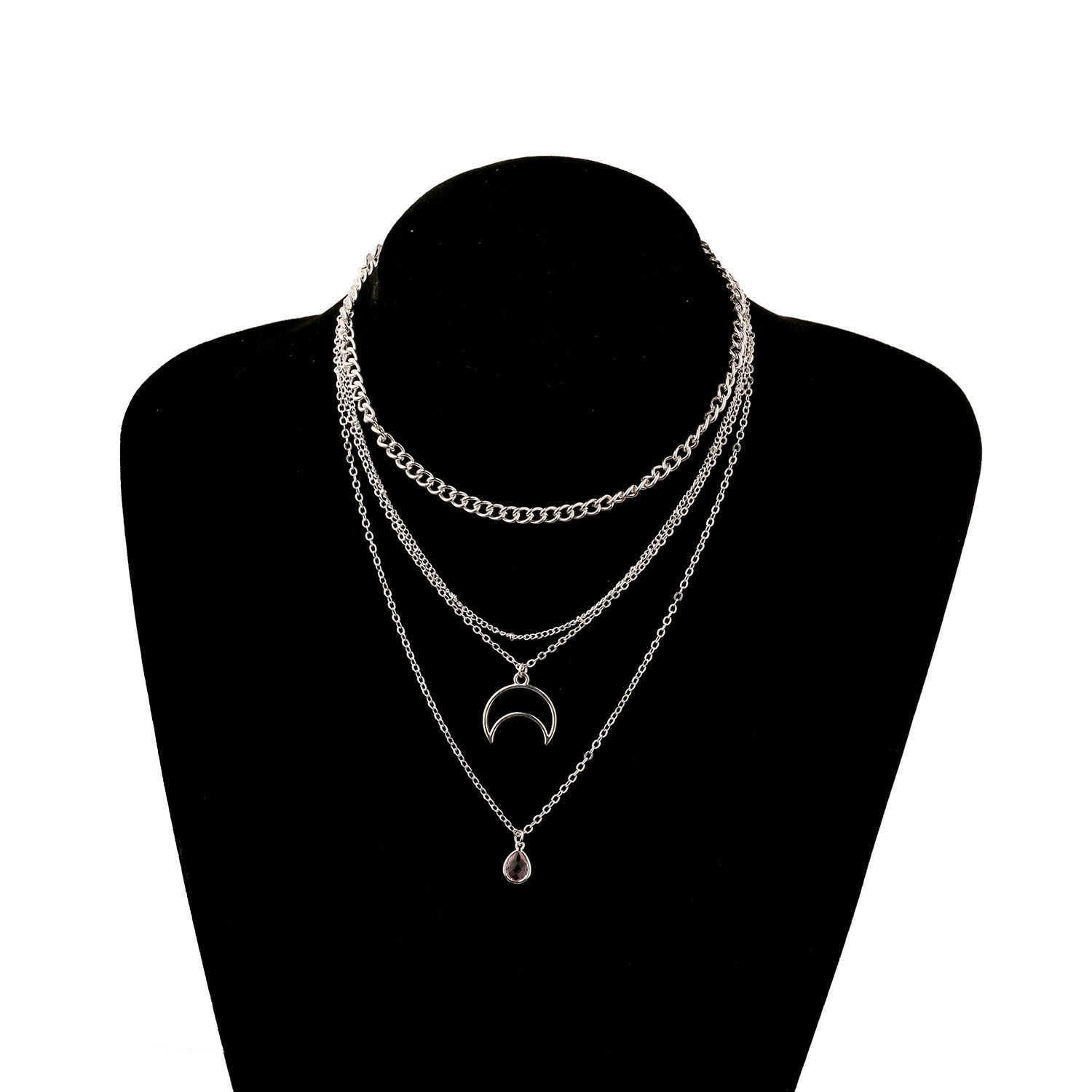 Pendant Necklaces Fashionable womens Bohemian moon multi-layered necklace simple and personalized pendant necklace H25219