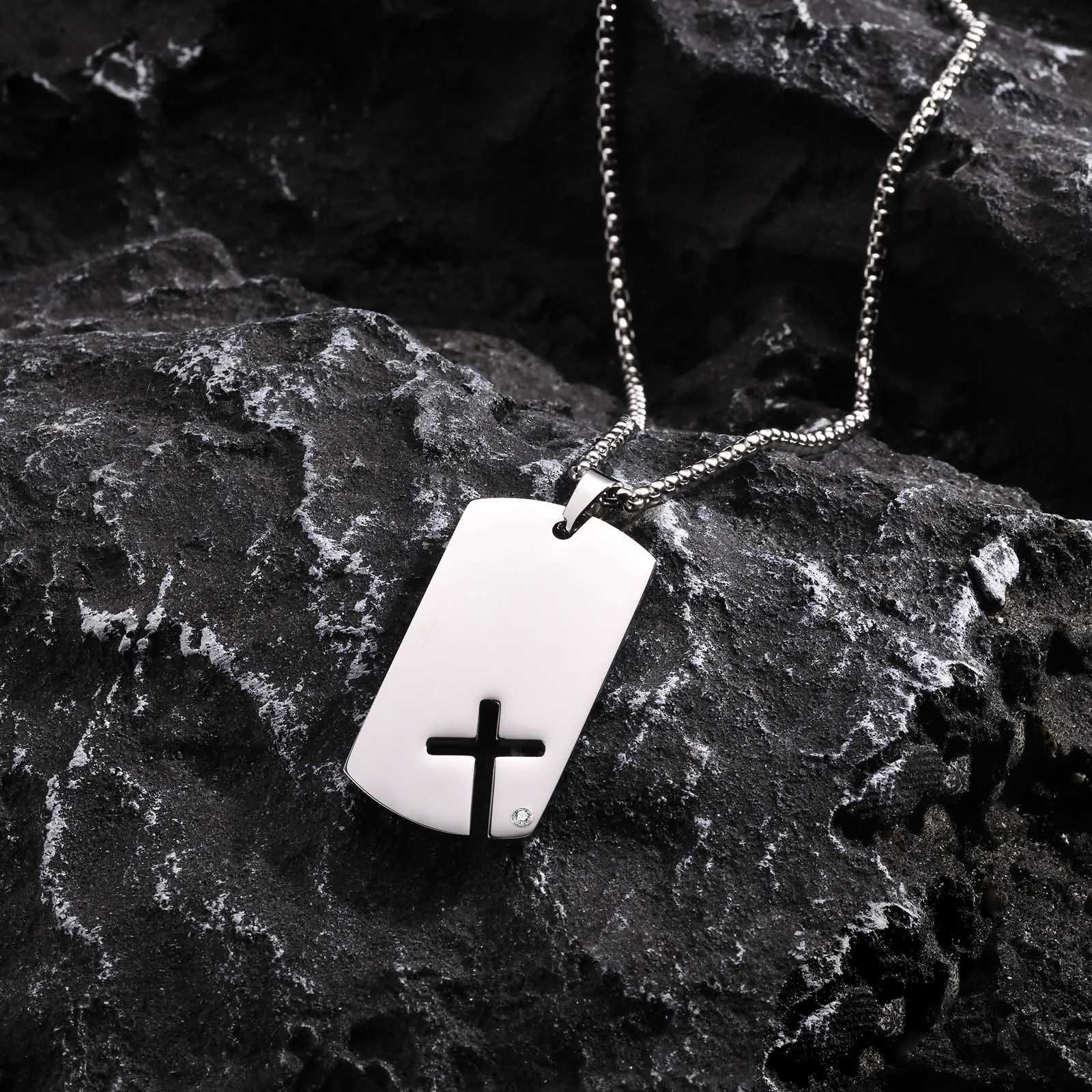 Vnox Mens Sidecross Dog Tag Necklaces Anti Allergy Stainl Steel Pendant Collar with Cubic Zirconia Free Box Chain 70cmXJ250219