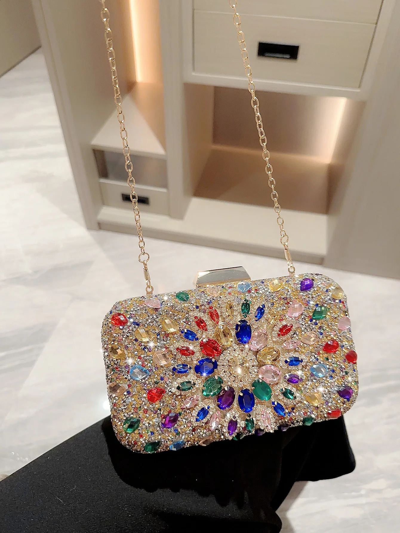 evening bag shiny rhinestone diamond clutch dress chain classy square box for women 250218
