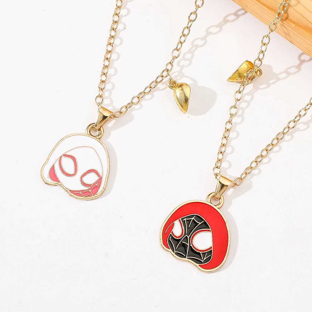 Marvel Cartoon Anime Spider Man Necklace Creativity Heart Magnetic Spider Man Neck Chain For Couple Charm GiftsXJ250219