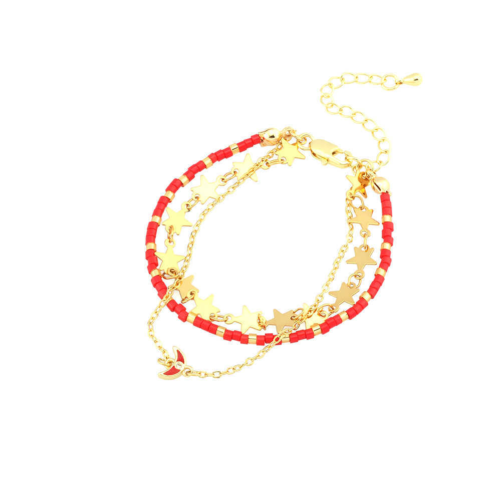 Charm Bracelets Colorful Rice Beads Dripping Oil Star Moon Multi layer Bracelet Bohemian Vacation Style Niche Design Handmade Jewelry H25220