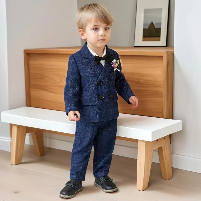 Boys Suit for Weddings Autumn Gentleman Plaid Birthday Blazer Set 2 To 12 Y Kids School Uniform Host Chorus Performance Costumes 250219