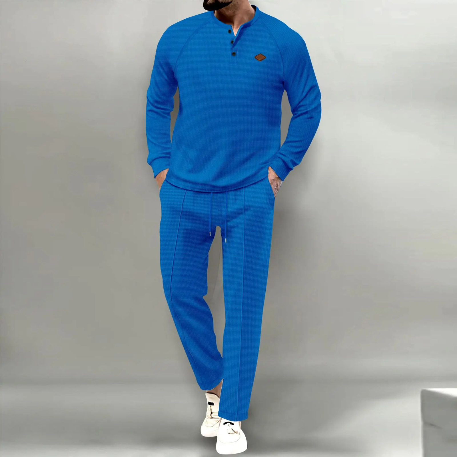 Boutique Mens T-Shirt 2 Sets Of Small Stand Collar Casual Fashion Commercial breathable Pants Pull Rope Solid Color Men 2 250220