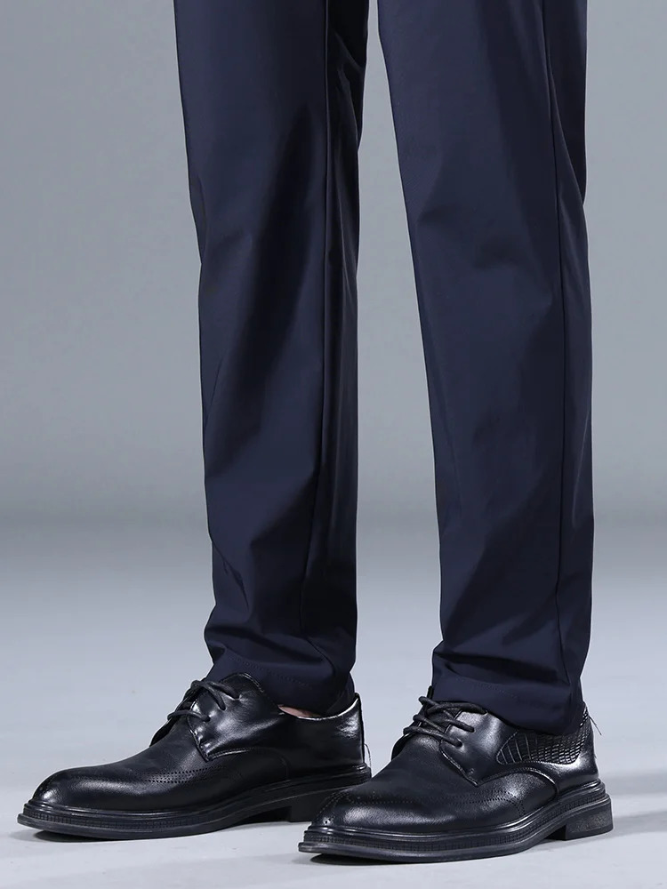 Summer Good Stretch Smooth Trousers Men Business Elastic Waist Korean Classic Thin Black Gray Blue Casual Suit Pants Male 250219