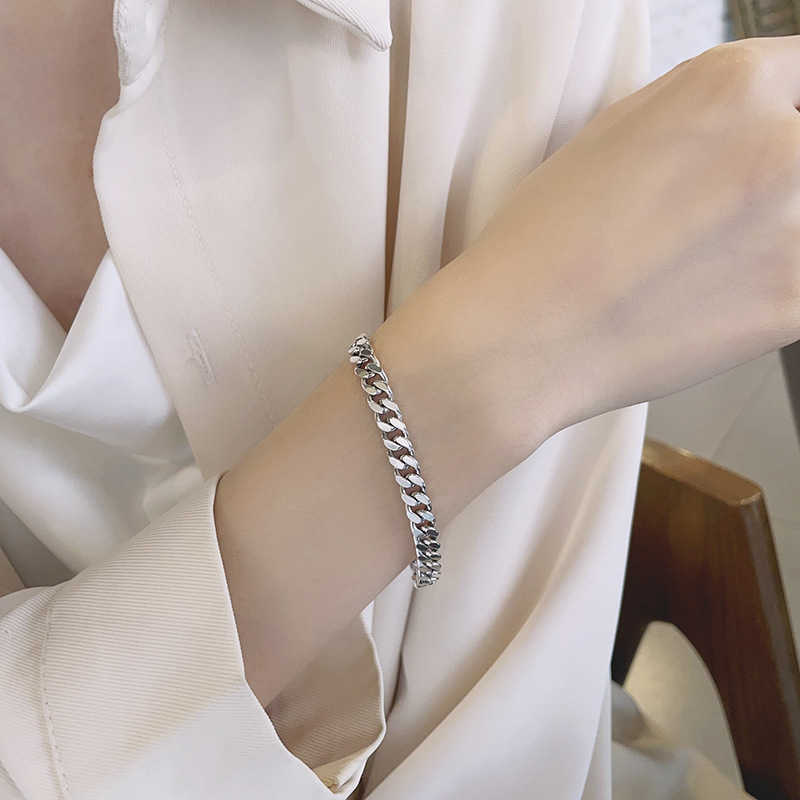 Charm Bracelets Yun Chao Xuan S925 pure silver Japanese and Korean style simple Cuban hip-hop men and women can wear versatile fashion bracelet H25220