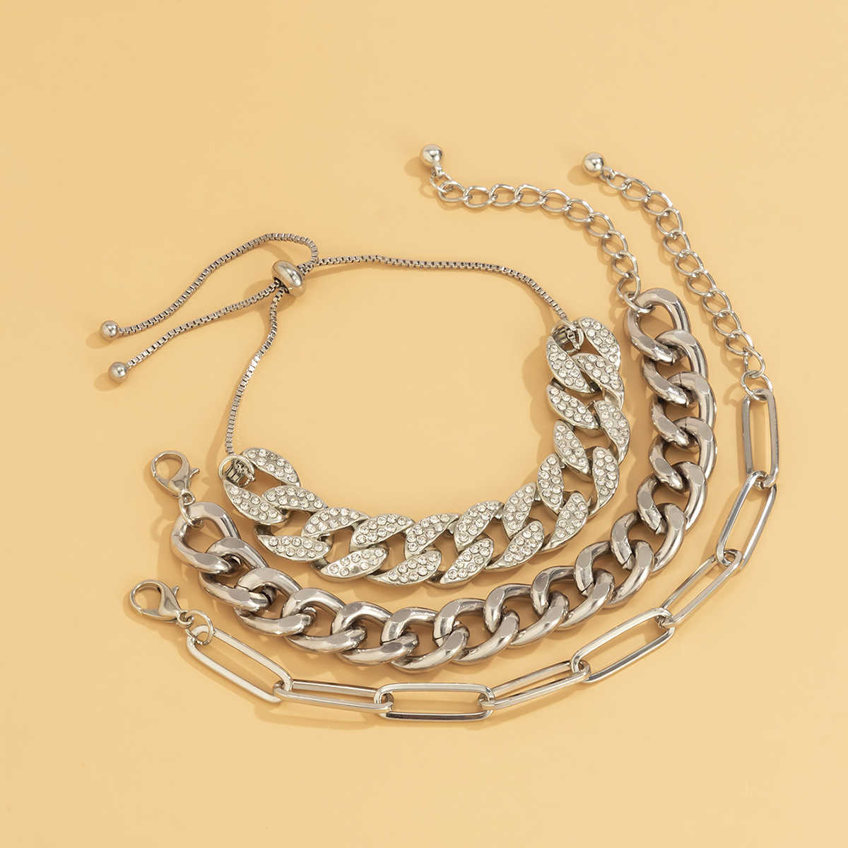 Charm Bracelets Jewelry Bracelet womens simple hollow out set punk hip hop metal Rhinestone Bracelet H25220