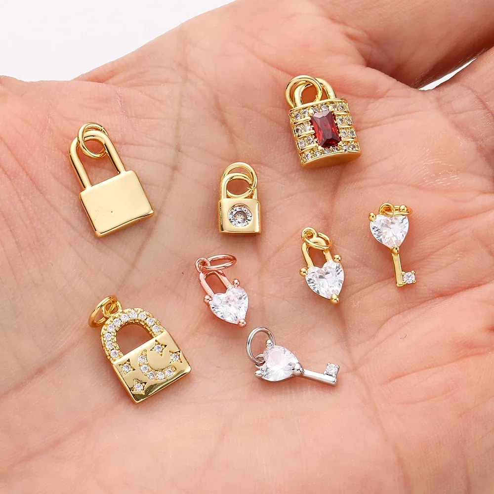 Coin 10pcs Charms for Earrings Necklace Making Supplies Metal Gold Color Lock Accessories Diy Jewelry Charm Charms Copper Zircon 250213