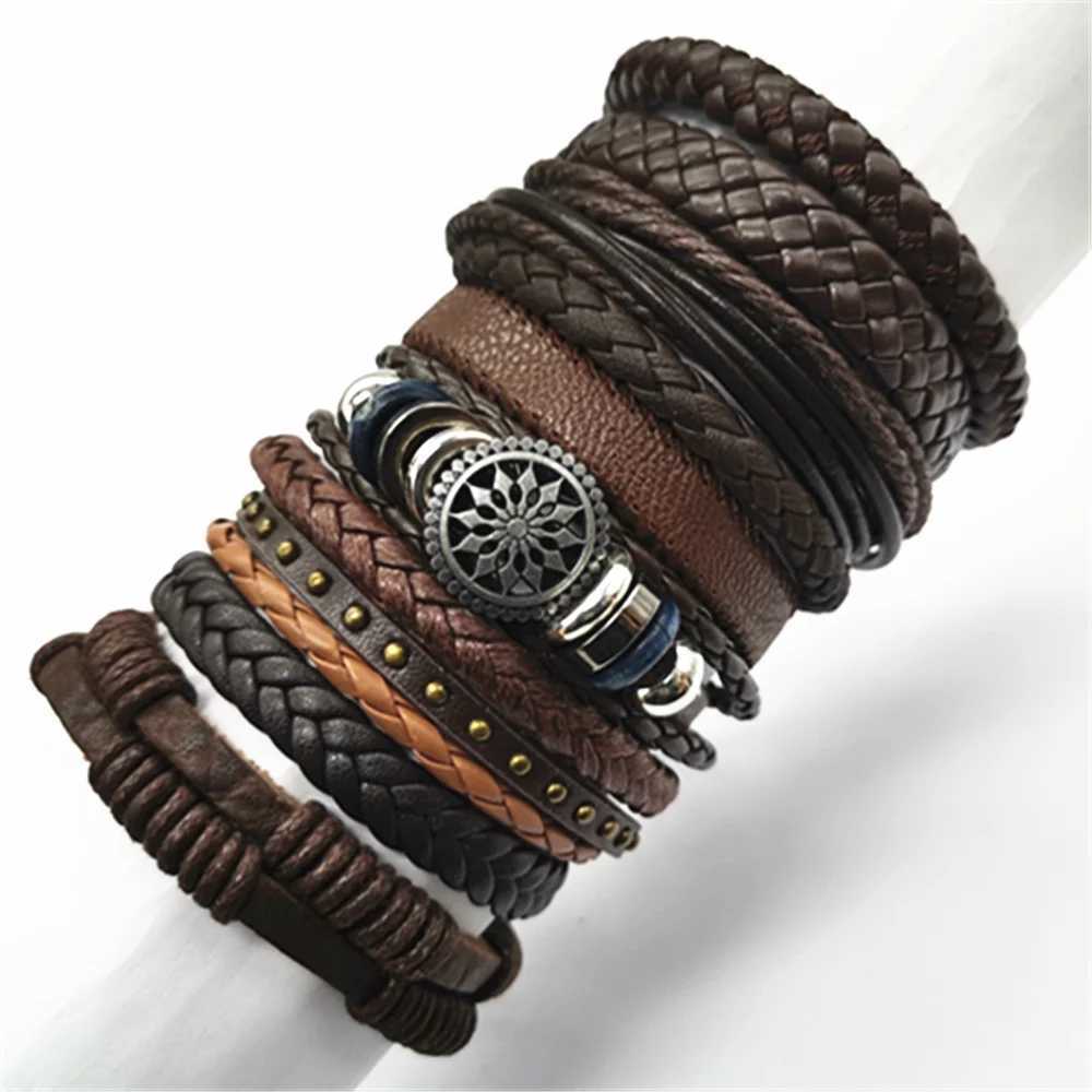 10 Pcs/set Black Wr Woven New Fashion Handmade Men Bracelets Male Women Leather Bracelets Men Bangle Wholesale Jewelry GiftXJ250219