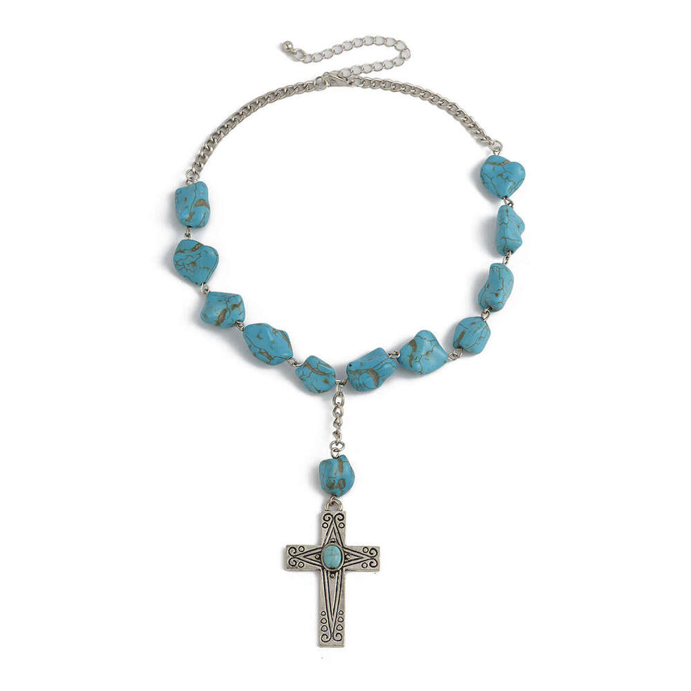 Jewelry cross, turquoise alloy, ins style, high-end, minimalist necklace, summer new jewelry