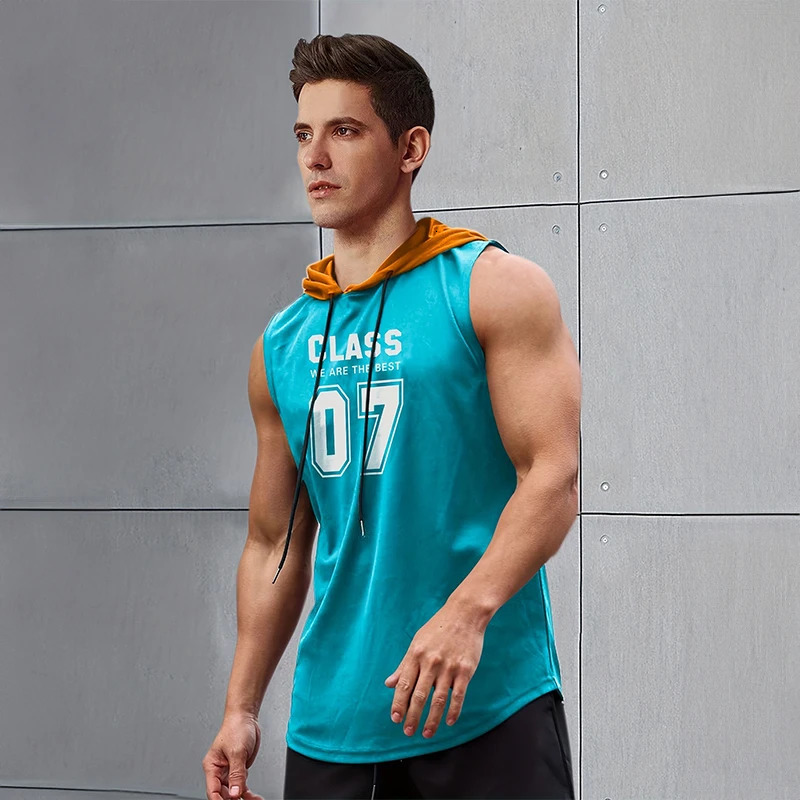 Mens Sleeveless Hoodie Bottom Sweatshirt Fashion Casual Loose Hoodie Running Fitness Mens Tank Top 250219