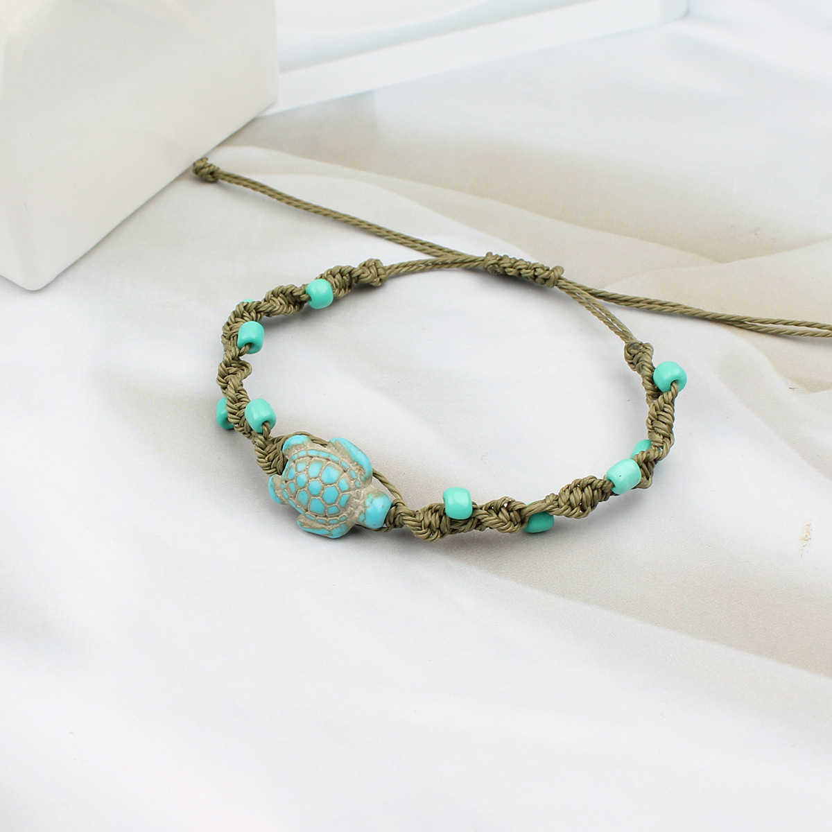 Charm Bracelets New beach vacation style turquoise turtle handmade bracelet now with adjustable hand rope for couples H25220