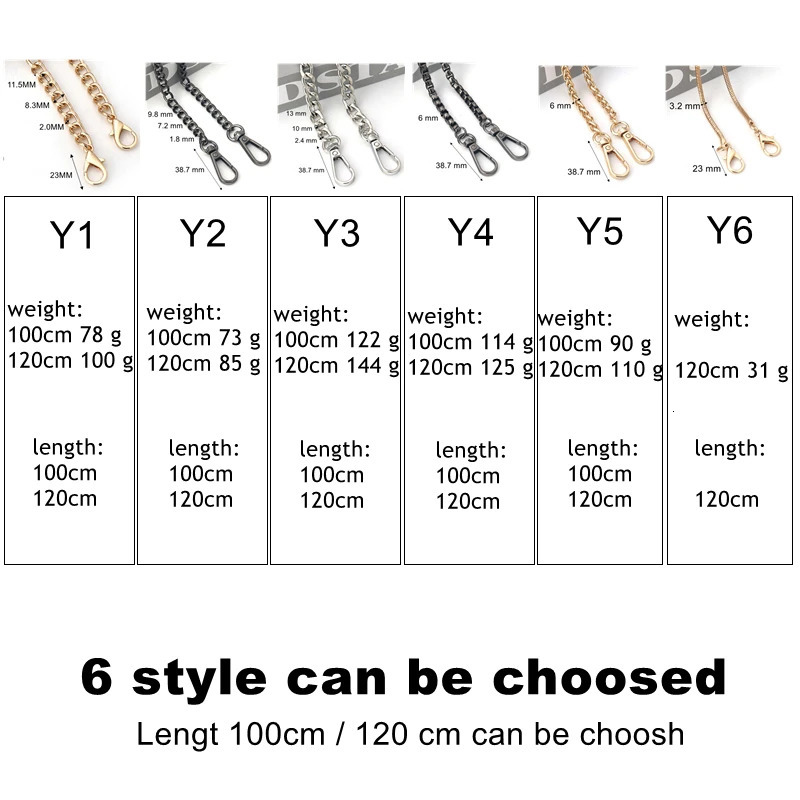 100120cm Metal Aluminum Bag Chain Replacement Parts Accessories for HandWomen Shoulder Handbag DIY Handmade Detachable Straps 250213