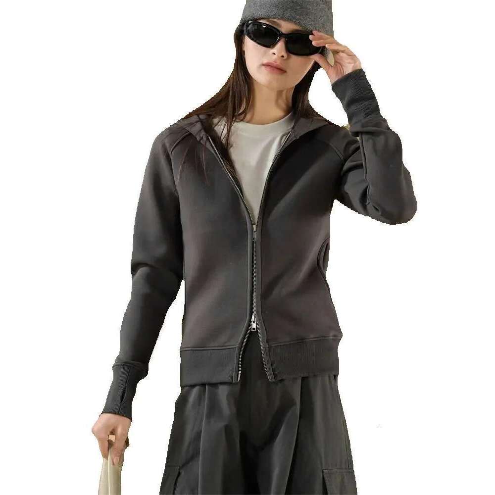 Hanorange 2025 Early Spring Sporty Tight Fitting Hoodies Women Skin Friendly Breathable Hooded Jacket Dark Gray/Light Blue