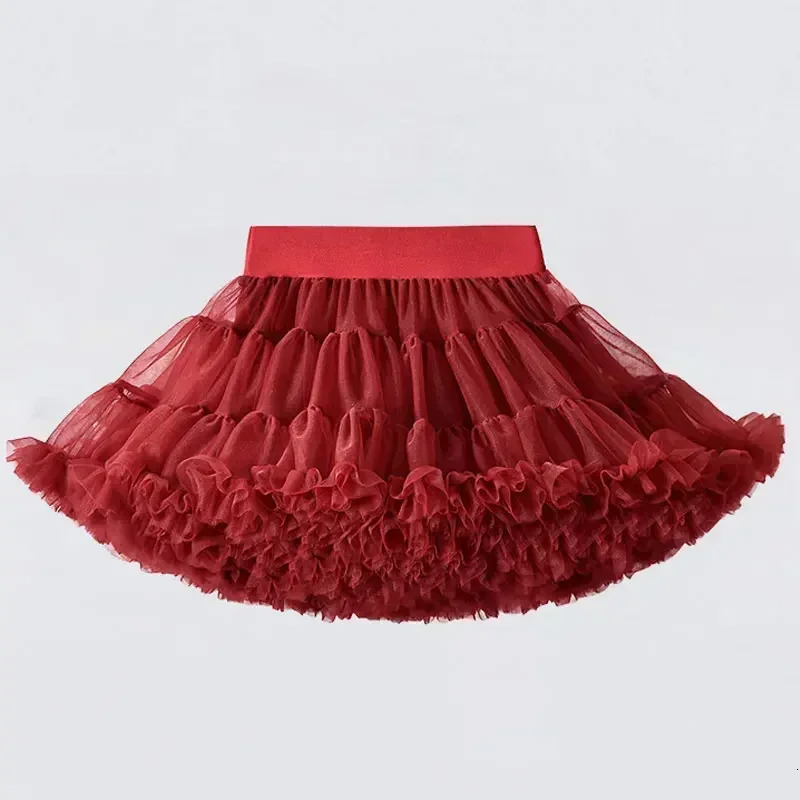 1-8T Lace Skirt Girls Fluffy Chiffon Pettiskirt Solid Colors Tutu Skirts Girl Dance Skirt Christmas Tulle Petticoat Tulle B062 250220