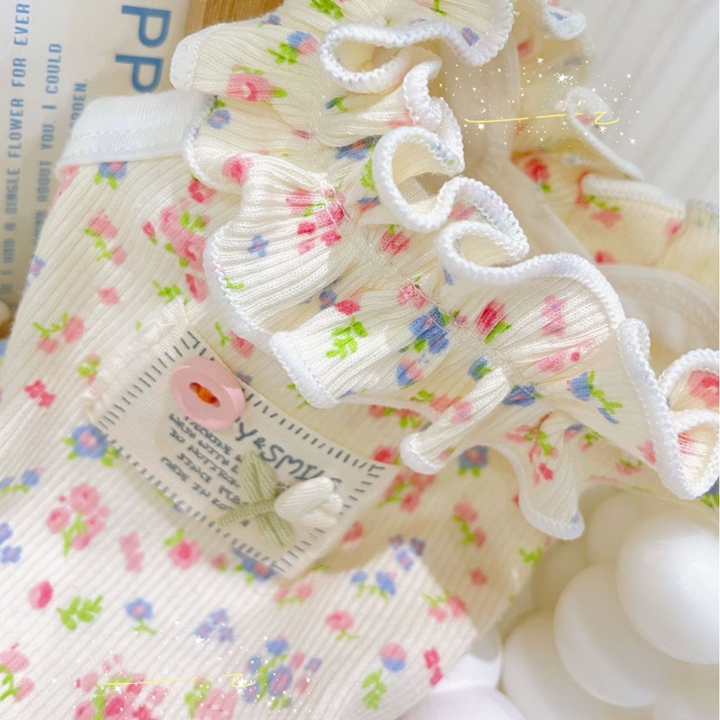 Summer Cat Dog Dresses with Flower Skirt Edge Small Dog Floral Dress Cotton Puppy Clothes Perfect for Chihuahua, Yorkie, Teddy and Small Breeds XXS D4
