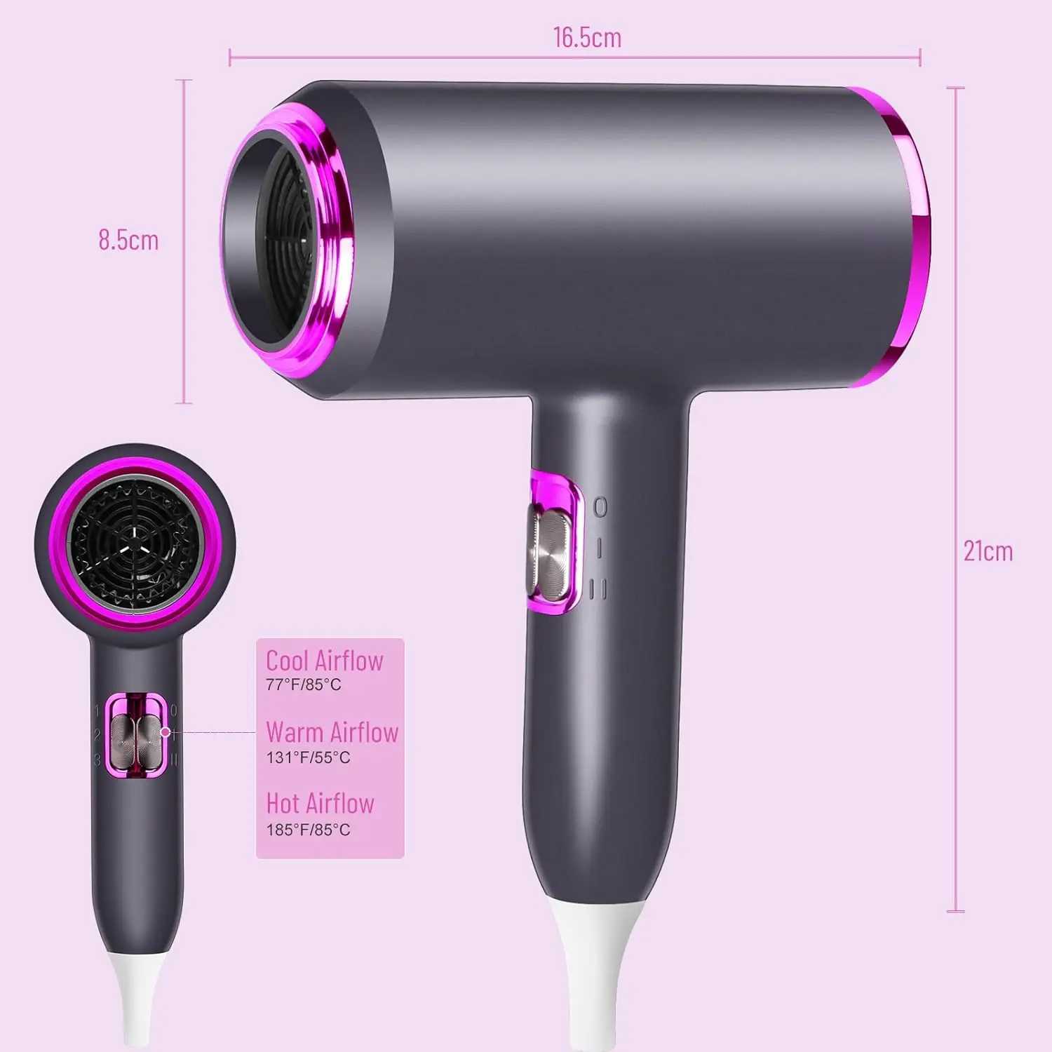 2000W Hair Dryer Salon Hair Dryer with Hot and Cold Buttons Ionic Hair Dryer with Diffuser and Styling Nozzle W250220