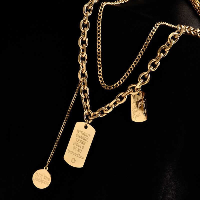 Pendant Necklaces Titanium steel ins multi-layer hip-hop collarbone chain womens brand thick chain niche design temperament street layering necklace t