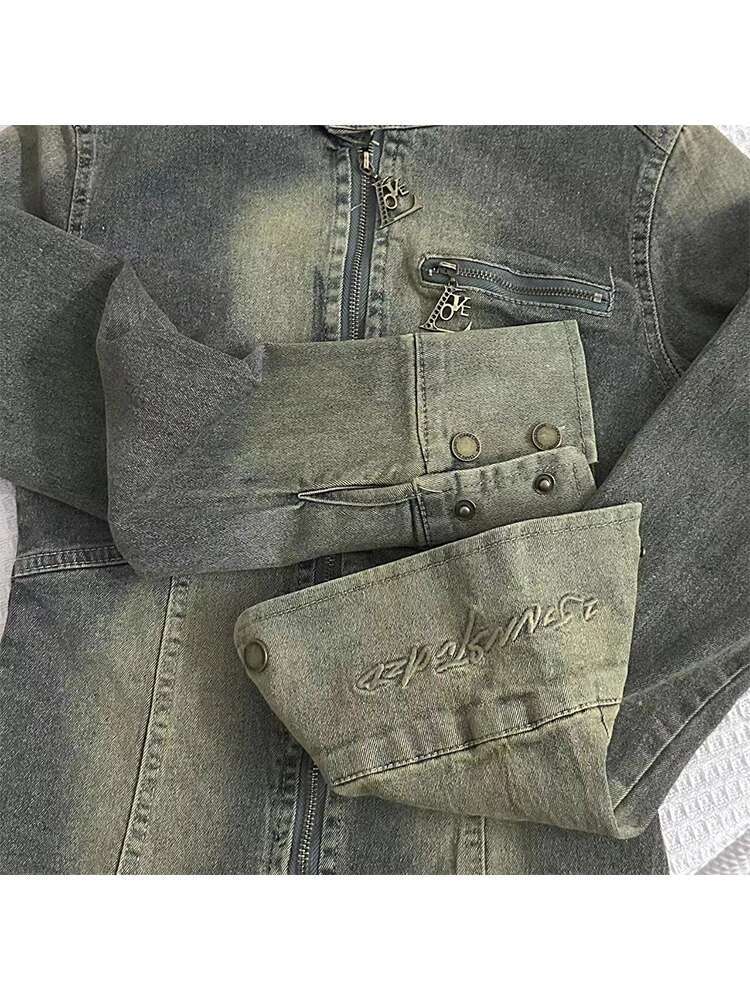 2023 Autumn Women Jean Cropped Jacket Haruku Fashion Cowboy Coat American Vintage Outwear Y2k Japanese Grunge Slim Denim Tops