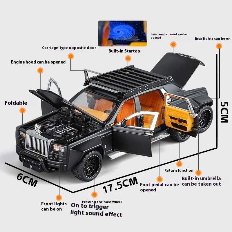 1 32 Rolls Royce Phantom 6X6 Modified Alloy Diecast Metal Model Car Sound Light Childrens Toy Car Birthday Gift Mini GT BoysXJ250220
