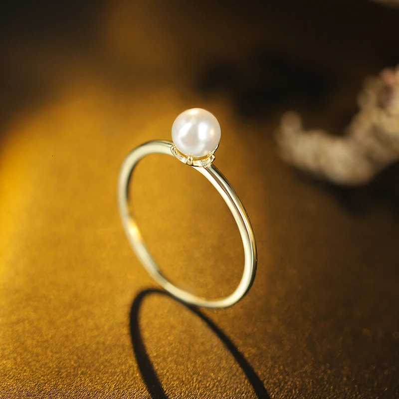 Fashionable Simple and Versatile Genuine S925 Silver 14K Gold Small Pearl Plain Ring Classic Style Ring 250213