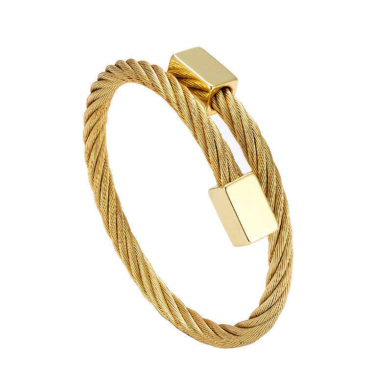 Charm Bracelets Style Stainless Steel Mens Steel Wire Square Head Punk Style Braided Bracelet H25220