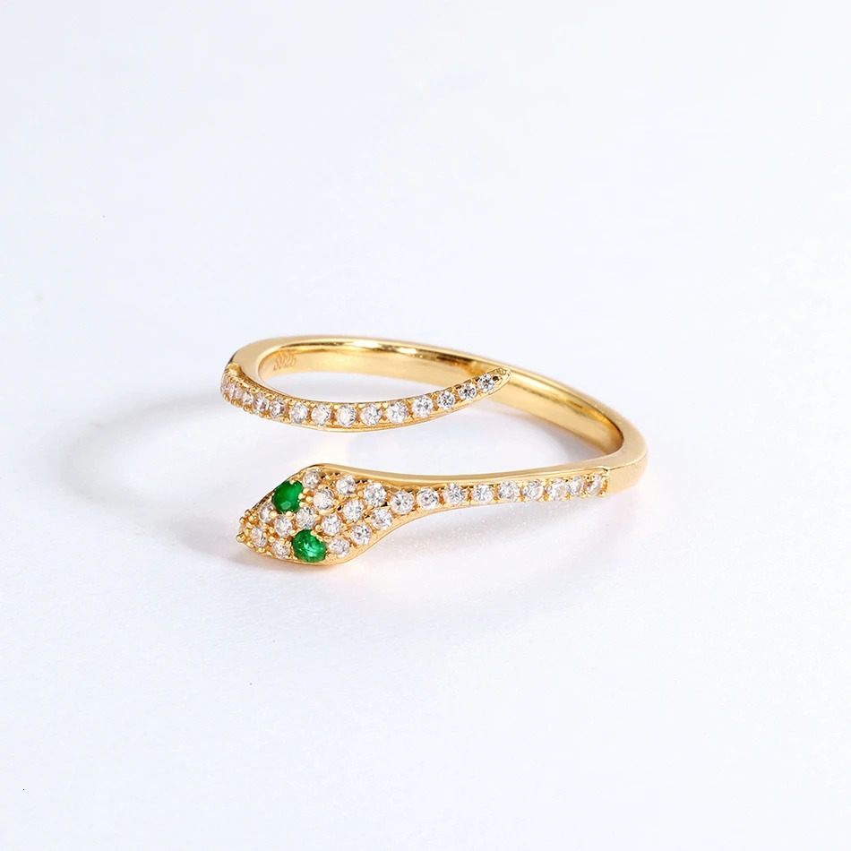 ALLNOEL Real 925 Silver Rings For Women Green Nano Eyes 5A Zircon Charm Snake Animal Party Birthday Gifts Hip Hop Jewelry 250220
