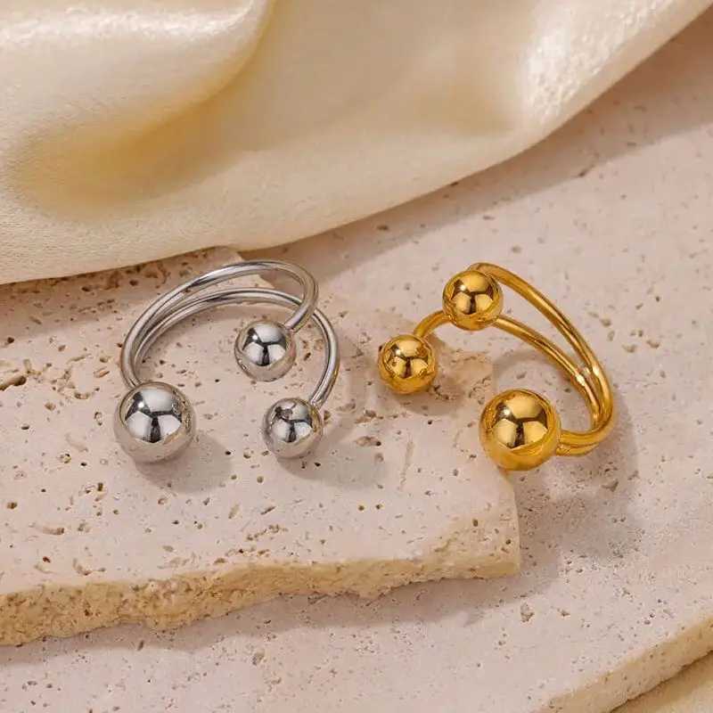 Vintage Green Oval Opal Rings for Wen Stainless Steel Gold Color Open Adjustable Wedding Ring Aesthetic Waterproof Jewelry BFF X250220