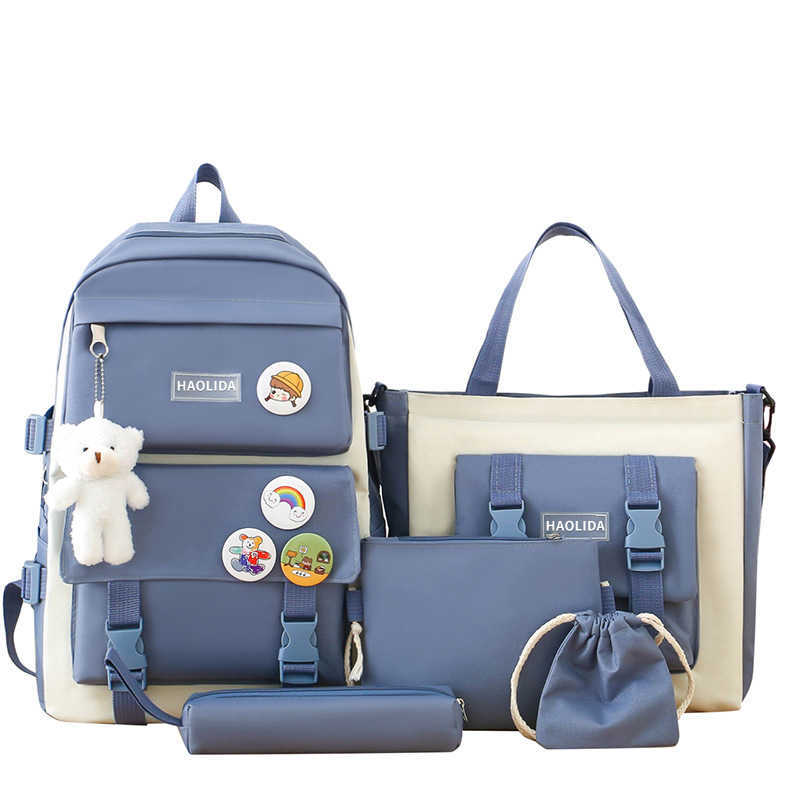 Five Piece Backpack Large Capacity Backpack Printed Korean Version Harajuku Style Set Student Backpack Day Backpack Travel Bag 29x41x13cm 241225