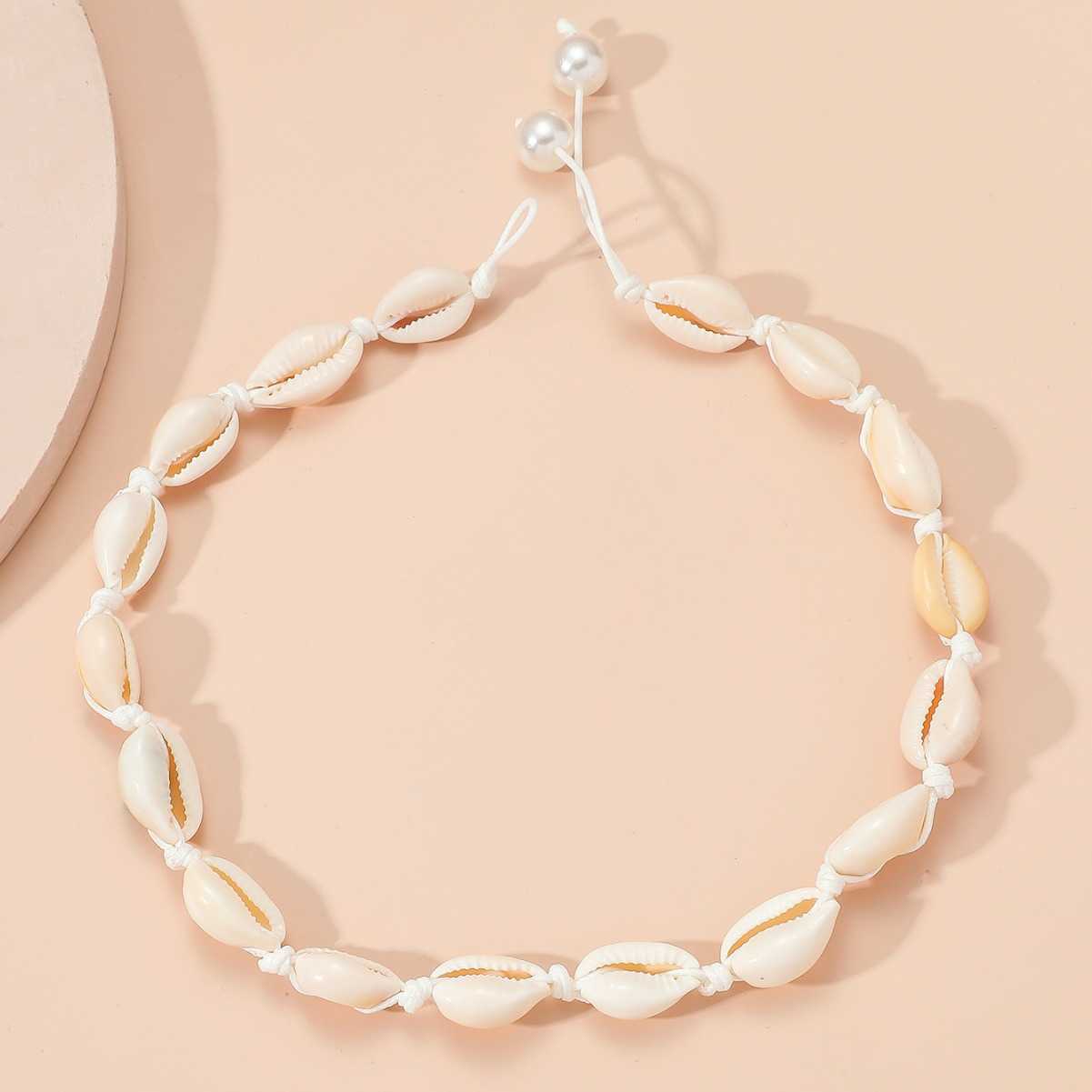 Pendant Necklaces Summer Ocean Vacation Beach Shell Necklace Handmade Woven Pearl Pendant Womens Necklace H25219