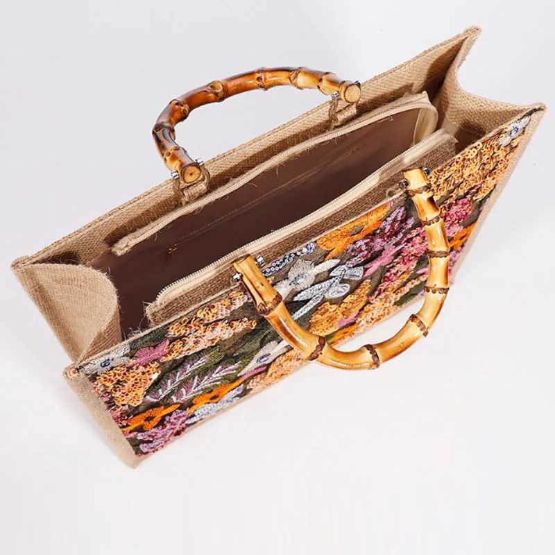 Large capacity floral sequin embroidered handbag for women Hsinchu handheld womens casual beach bag Z250219