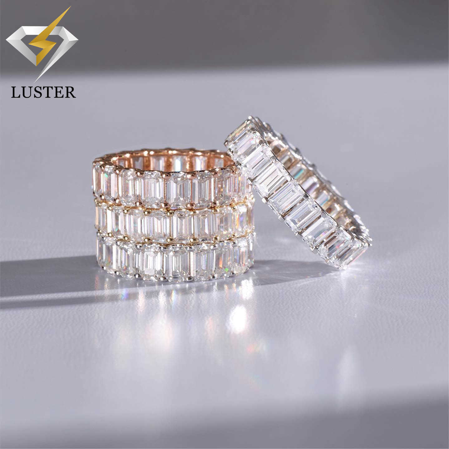 Luster Deposit Custom Bridal Band Design 10k/14k/18k Eternity Engagement Wedding Real Gold Moissanite Ring for Woman