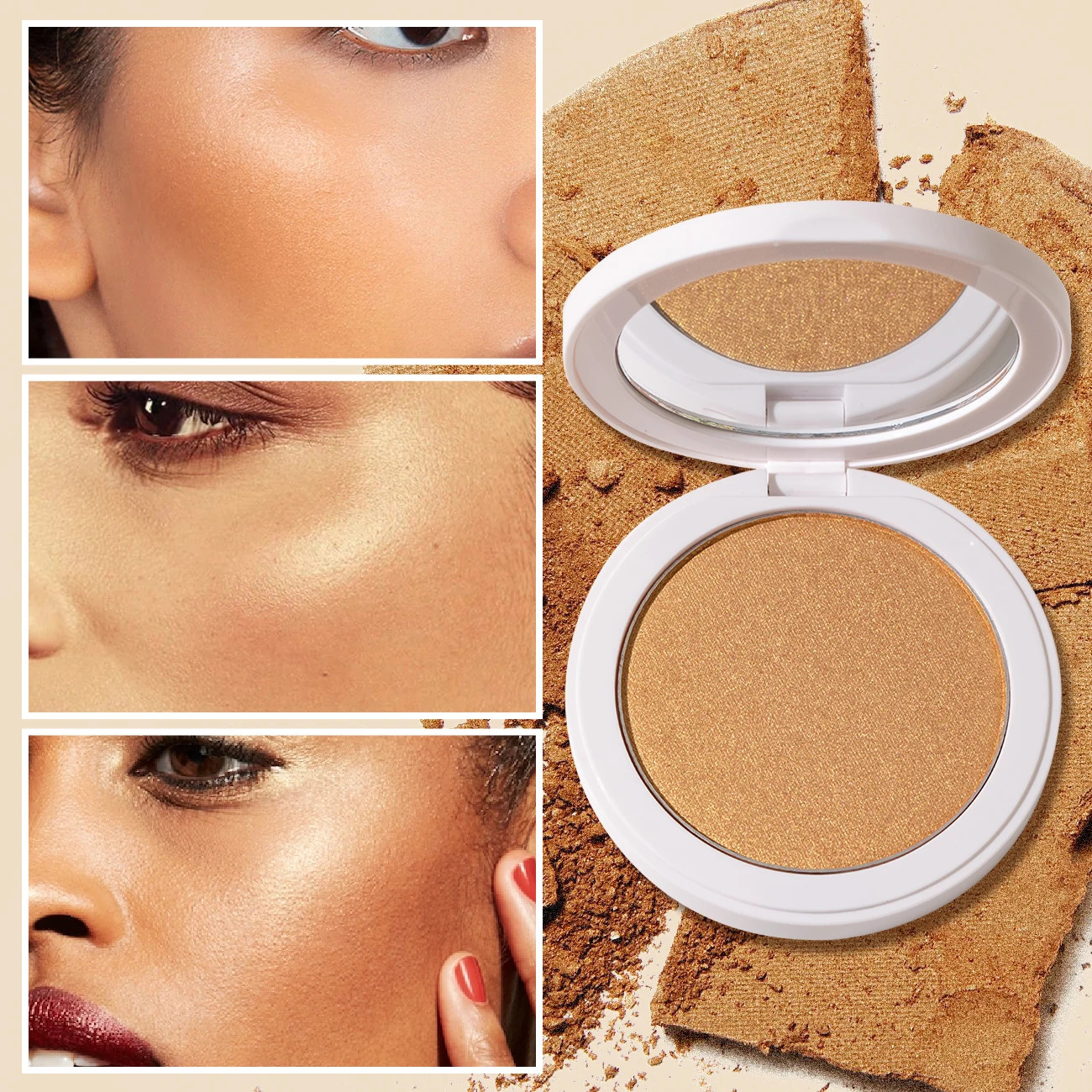 Glitter Gold Highlighter Palette Long-Wearing High-Shimmer Radiant Pearl Highlighters Sun-Kissed Shimmer Bronzer Pressed Powder 250214
