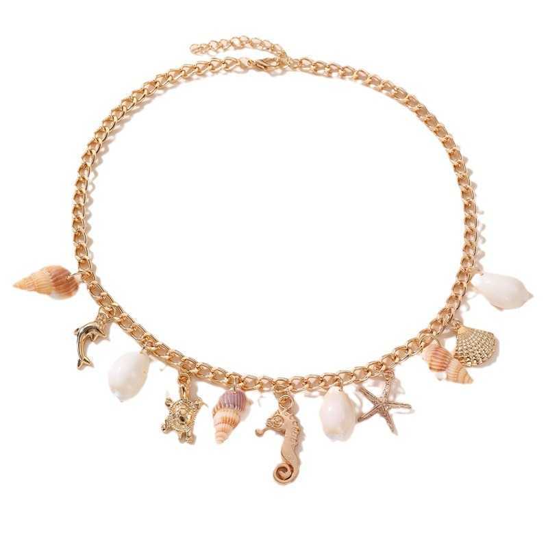 Pendant Necklaces NZ3213 Marine Conch Turtle Pendant Womens Necklace Beach Vacation Style Shell Womens Neck Chain H25219