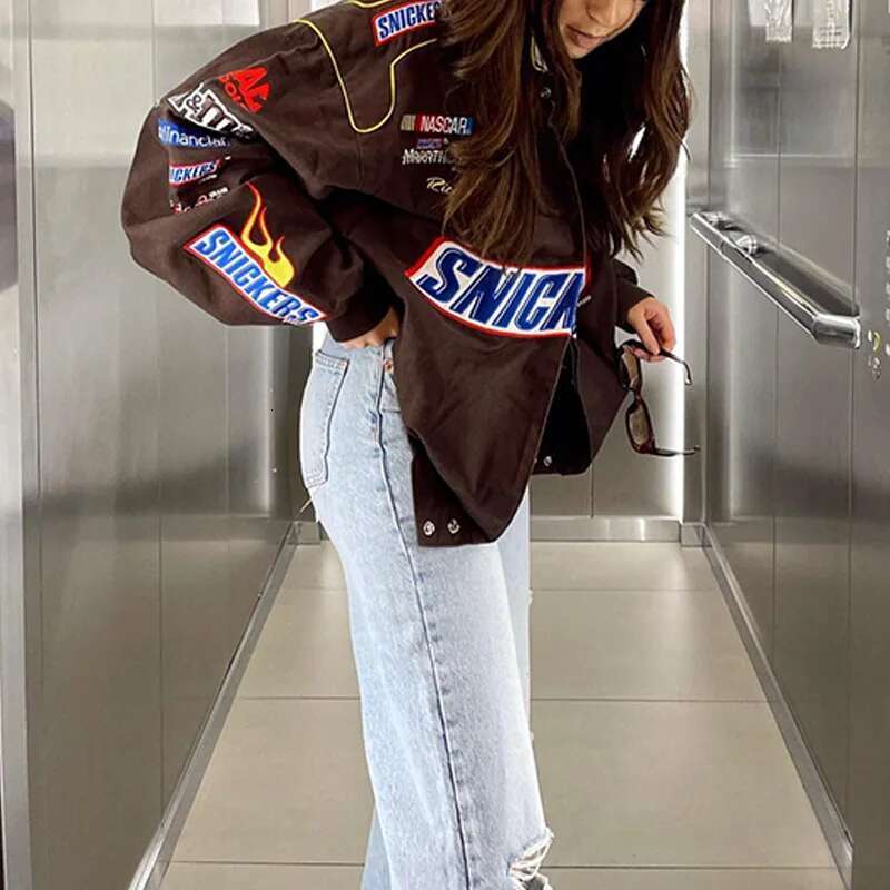 American Retro Motorcycle Jacket Long Sleeve Print Streetwear Haruku Coat Sweatshirt Spring Autumn Casual Loose Outerwear Tops