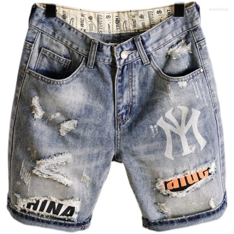 Men's Jeans Korean Style Clothes Luxury Washed Distressed Boyfriend Casual Summer Denim Holes Prints Shorts Male