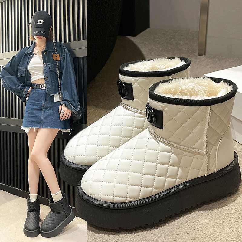 Plush And Thick Fur Integrated Snow Boots, Waterproof Bread Short Tube Cotton Boots