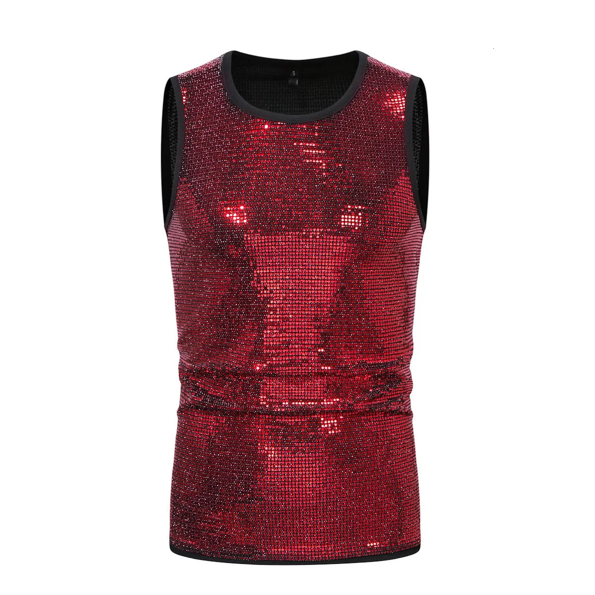 #4123 Sequined Tank Top Men Round Neck Gold Red Silver Hip Hop Tank Top Man Streetwear Shinny Sleeveless Mens T Shirt Summer 250219